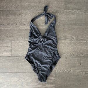 J Crew dark grey one piece halter swimsuit size 0